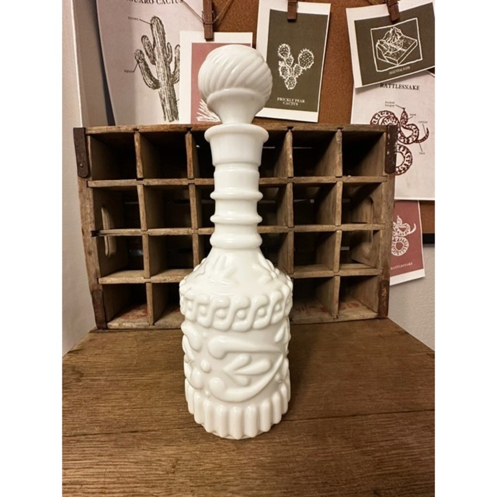 Vintage Jim Beam White Milk Glass Liquor Decanter